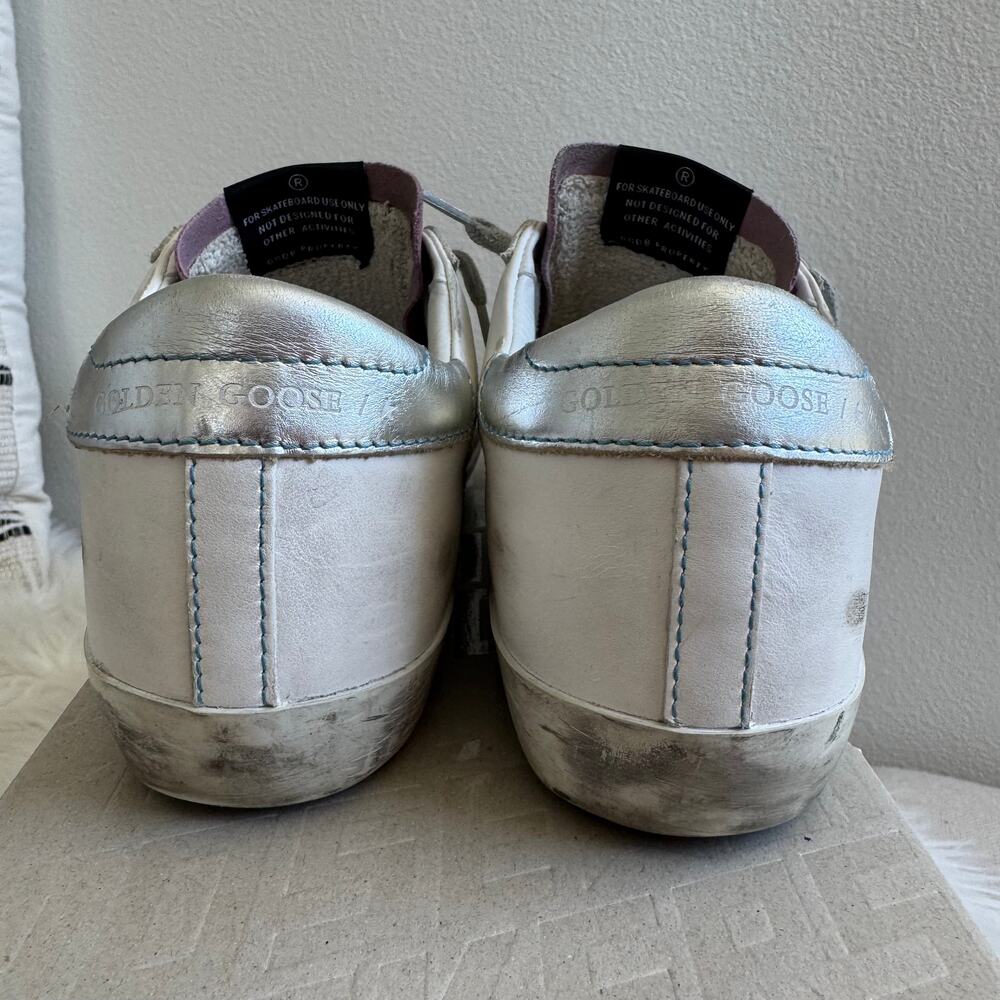 Golden Goose Superstar Sneaker White Leather Turquoise Stitching EU 38/8US - Picture 6 of 12